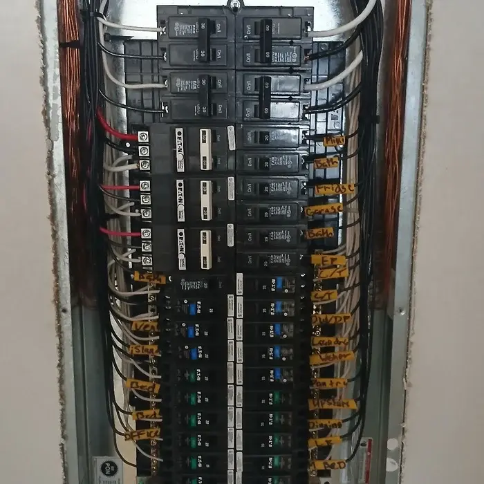 Completed residential electrical panel and service equipment installation